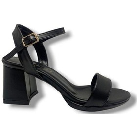 Resim Aydemir 1441-25 Deri Tek Bant Kalın Topuk Kadın Sandalet Siyah 