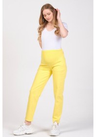 Resim Busa Hamile Mom Fit Kot Pantolon Sarı-sarı 