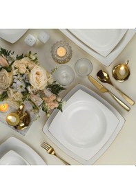 Resim Kütahya Porselen İnci Bone Mare 53 Parça Altın Fileli Yemek Takımı 