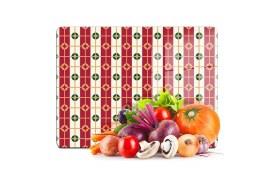 Resim Feyza Design Kırmızı Beyaz Geometrik Desenli Cam Kesme Tahtası 20X30 cm 
