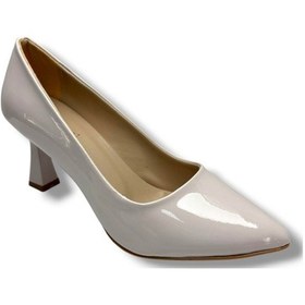 Resim Mengi 678-26 Rugan Deri İnce Topuk Kadın Ayakkabı Krem 