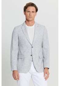 Resim AC&Co / Altınyıldız Classics Erkek Grı Slim Fit Dar Kesim Mono Yaka Kapak Cepli Blazer Ceket Grı 