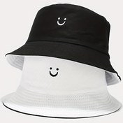 Resim Unisex Siyah ve Beyaz Balıkçı Şapkası - Mutlu Yüz Nakışlı, Çift Taraflı, Sporlu Polyester Kova Şapka, Erkekler ve Kadınlar İçin, Açık Hava Aktiviteleri İçin İdeal, Açık Hava Şapkası | Mutlu Yüz Nakışlı | Dayanıklı Başlık 