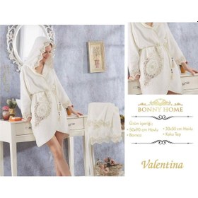 Resim Valentina Krem Bayan Fransız Dantelli Balayı Çeyizlik Bornoz Seti Krem 