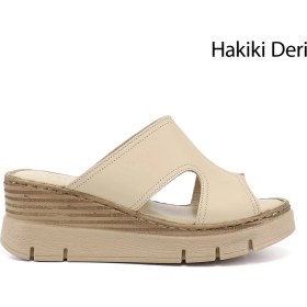 Resim Gönderi(r) Kadın Bej Dolgu Topuklu Hakiki Deri Terlik 