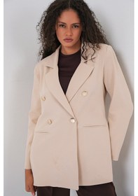 Resim Bigdart Kadın Kruvaze Yaka Blazer Ceket 0722 - Krem 