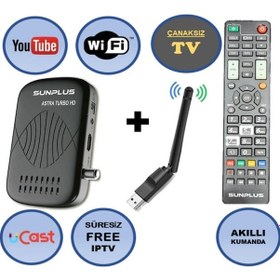Resim Sunplus Astra Turbo HD2023 Çanaklı - Çanaksız Wi-fi Dahil Full HD Uydu Alıcısı 