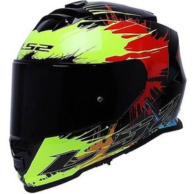 Resim Ls2 Storm 2 Drop Kapalı Motosiklet Kaskı Siyah Camlı Sarı - Kırmızı 