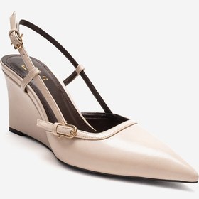 Resim LuviShoes CELIA Ekru Cilt Sivri Burunlu Kadın Dolgu Topuklu Ayakkabı 
