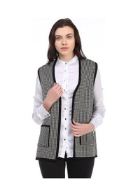Resim Uludağ Triko Kadın Kazayağı Desen Yelek / Siyah-Taş 