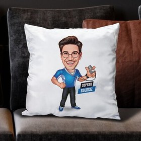 Resim Hakemlik Yapan Erkek Karikatürlü Yastık 