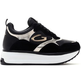 Resim Derimod Alberto Guardiani Kadın Siyah Altın Louise Kalın Tabanlı Deri Sneaker G03g100009 
