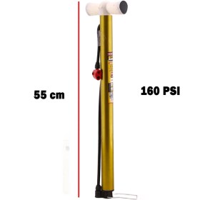 Resim Klasik Bisiklet Pompası 55 cm Pratik El Tipi Ayak Tutamaklı Metal Borulu Top Lastik Şambrel Şişirme 