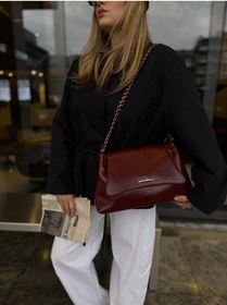 Resim NİSSEA.CO Bordo Clutch Zincir Askılı Mila Çanta 