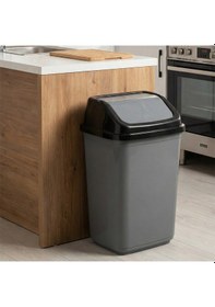 Resim Porsima 0098 Kapaklı Gri-siyah Çöp Kutusu - Favori Banyo Ve Mutfak Çöp Kovası 30lt Gri 