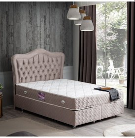 Resim Setaymobilya Baza, Camelli Çift Kişilik Gri Baza + Başlık + Deluxe Yatak 