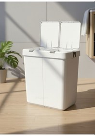 Resim 4 Lü Katlanabilir Çamaşır Sepeti Seti 80 Litre Kirli Sepeti, Sele, Su Kovası Ve Maşrapa Beyaz 