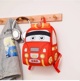 Resim Elmpaly Kırmızı Renkli Havalı Ve Eğlenceli Çocuk Sırt Çantası Polis Arabası Desenli Okul Ve Gezi İçin - Siyah 