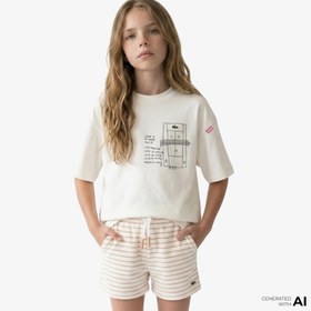Resim Lacoste Heavy Cotton Print Çocuk Beyaz T-Shirt 