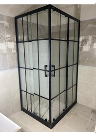 Resim Blackline Köşe Siyah Çizgili Ortası Kumlu 5 Mm Temperli Duşakabin H:190 Siyah 