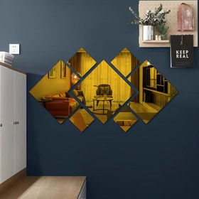 Resim Yedi parça kare şekilli akrilik ayna çıkartmaları, üç boyutlu kendinden yapışkanlı klasik dikdörtgen tasarım ile parlak görsel efekt ve estetik çekicilik! Çıkarılabilir dekoratif çıkartmalar; oturma odası, yatak odası, banyo, giriş holü veya kanepa arka plan duvarları için uygun doğum günü ve tatil hediyeleri 