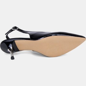 Resim Desa Kadın Siyah Slingback Sivri Burunlu Rugan Deri Stiletto 