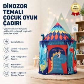 Resim H Dinozor Temalı Çocuk Oyun Çadırı Katlanabilir ve Taşınabilir 