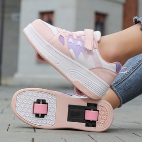 Resim 2025 Yeni Çocuk Patenleri - Erkek ve Kızlar İçin Nefes Alabilen İki Tekerlekli Spor Ayakkabı, Pembe ve Mor Çizgili Tasarım, Ayarlanabilir Askılı Dış Mekan Spor Ayakkabıları, Günlük Giyim veya Doğum Günü veya Yılbaşı Hediyesi Olarak Mükemmel, Çocuklar İçin Paten 