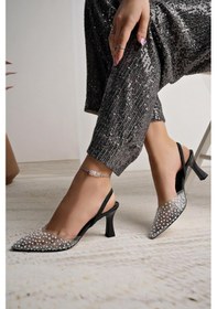 Resim Nesilshoes Nesil Shoes Uraz 451 Siyah İncili Lastikli Kadın Sandalet 