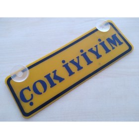 Resim DNZSM Sarı Dekor Plaka - Çok Iyiyim (22X7,5CM) Vantuzlu Pleksi, Dekor Levha, Sarı Plaka 