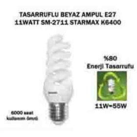 Resim Genel Markalar Starmax Sm-2711 11 W Kutulu Tasarruflu Ampul (e27-11w) 
