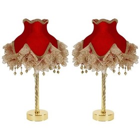 Resim Dekovien Kadife Kaplı El Yapımı Klasik Model Abajur Vintage Kırmızı 