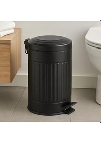 Resim Vintage 12 Lt Yavaş Kapanır Kapaklı Ofis Mutfak Banyo Balkon Çöp Kovası Siyah Siyah 