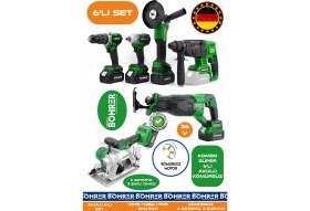 Resim Alman BA01087Y 6 Akülü 3 Şarjlı Kömürsüz V598 5AH Profesyonel 6 Makine Kombo Set - Yeşil Green 