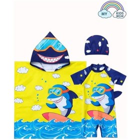 Resim My Kids Wear Erkek Çocuk Deniz Kombini 3 Lü Set Mayo, Havlu Ve Bone 12585 Kırmızı - Sarı 