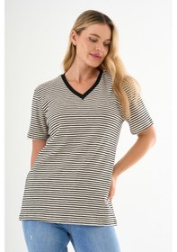 Resim Alexandergardı V Yaka Çizgili T-shirt Mavi 