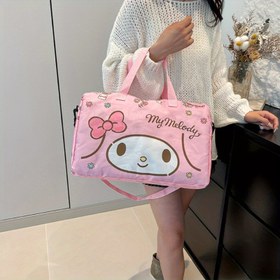 Resim Sanrio KT Kedi Trolley Seyahat Çantası Saklama Makyaj Çantası İki Parça Seti Kurumi Elde Taşınabilir Kısa Yolculuk Bagaj Paketi Melodi Büyük Kapasiteli Spor Çantası 