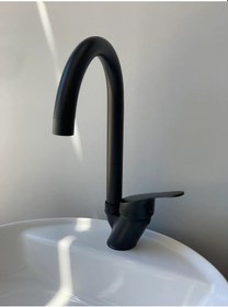 Resim Mat Siyah Mix Mutfak Lavabo Evye Bataryası Aç Kapa Musluk Batarya Musluğu Siyah 