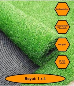 Resim 1x4 Metre Yapay Çim Halı, Lastik Taban, Yeşil Suni Halı, 20 Mm Kalınlığında 100 x 400 