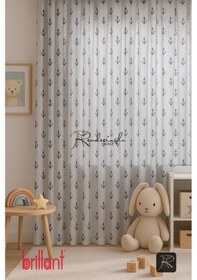 Resim Tül Perde Brillant Marka Denizci Çapalı Desen Örme Kumaş Etek Sarımlı Ekru 