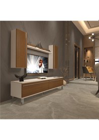 Resim Decoraktiv Eko 5d Mdf Std Krom Ayaklı Tv Ünitesi Tv Sehpası Beyaz - Ceviz 
