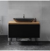 Resim Denko Taylan 100 Cm Mdf Siyah Banyo Dolabı Alt Modül Ve Lavabo Siyah 