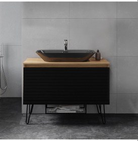 Resim Denko Taylan 100 Cm Mdf Siyah Banyo Dolabı Alt Modül Ve Lavabo Siyah 