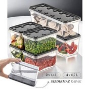 Resim 6'lı Block Buzdolabı Ve Derin Dondurucu Sızdırmaz Saklama Kabı Şeffaf Antrasit 2x(1,4 Lt)-4x(0,7 Lt) Vienev