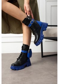 Resim Shoetek Lorbi Kadın Bot Çantalı Postal Lacivert Tabanlı Siyah Deri Lacivert 