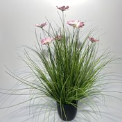 Resim 5'li Paket Yapay Uzun Çim ve Pembe Kozmik Çiçekler Siyah Saksıda - İç Mekan & Dış Mekan Dekoru için 49.78 cm Plastik Sahte Zemin Bitkileri, Tüm Mevsimler, Düğünler ve Bayramlar için Mükemmel, Sezonsal Sergi, Şık Çiçek Düzenlemesi, Gerçekçi Yaprak 