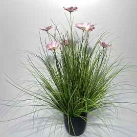 Resim 5'li Paket Yapay Uzun Çim ve Pembe Kozmik Çiçekler Siyah Saksıda - İç Mekan & Dış Mekan Dekoru için 49.78 cm Plastik Sahte Zemin Bitkileri, Tüm Mevsimler, Düğünler ve Bayramlar için Mükemmel, Sezonsal Sergi, Şık Çiçek Düzenlemesi, Gerçekçi Yaprak 