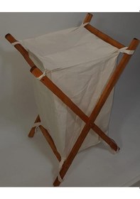 Resim Ahşap Katlanır Çamaşır Sepeti Kirli Temiz Çamaşır Sepeti Kahverengi 