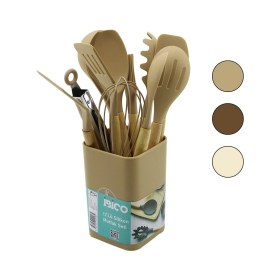 Resim EkoAlışverişDünyam 11PCS+KOVA Silikon Mutfak Seti Bambu Sap 3-Kaşık- 3-Spatula- 1-Kevgir- 1-Kepçe- 1-Maşa- 1-Çrpc- 1-Frç (5510) 