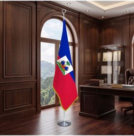 Resim Haiti Direkli - Altın Saçaklı Saten Makam Bayrağı Seti Krom Direk Diğer 